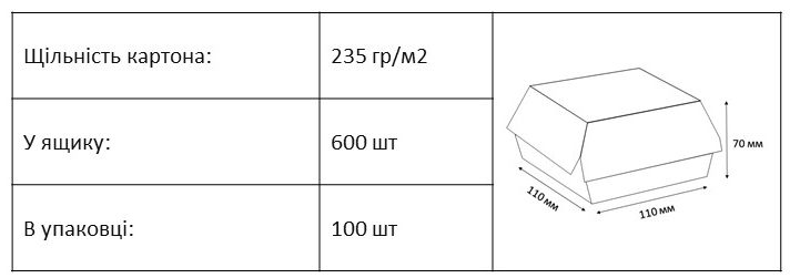 Коробка для гамбургерів. Без ламінації  Крафт - Біла  600 шт/ящ
