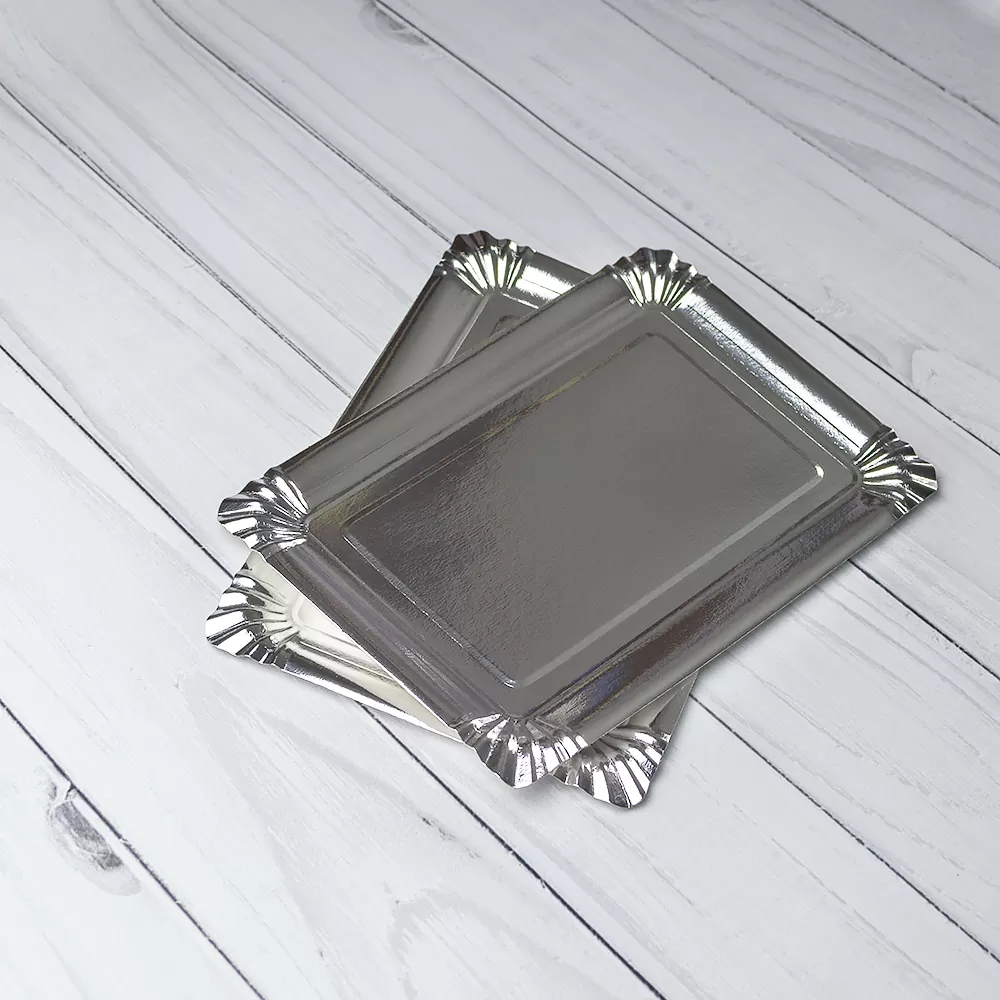 Бумажная тарелка 15×22 см ламинированная "Серебро". 1000 шт/ящ