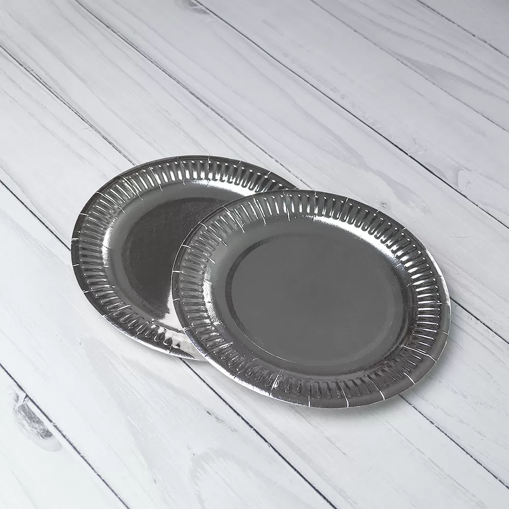 Бумажная тарелка 18 см ламинированная "Серебро". 800 шт/ящ